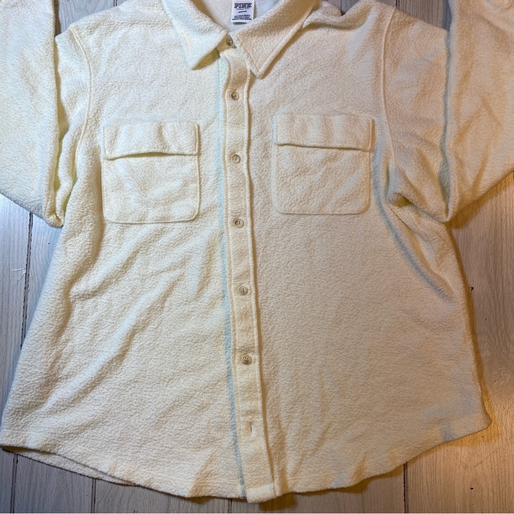 Victoria's Secret PINK Solid White Reverse Fleece Shacket ~ Size M - Picture 3 of 8